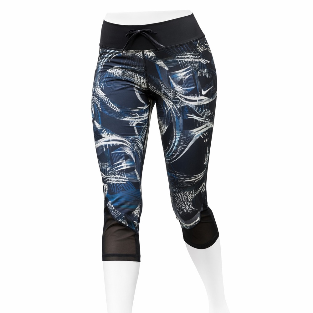 Nike Dri-FIT Capri Leggings • Navy Abstract Motion Brushstroke Print • Size L